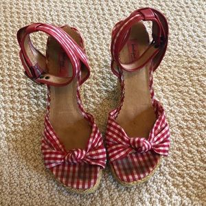 Red and white checkered Nordstrom wedge sandals